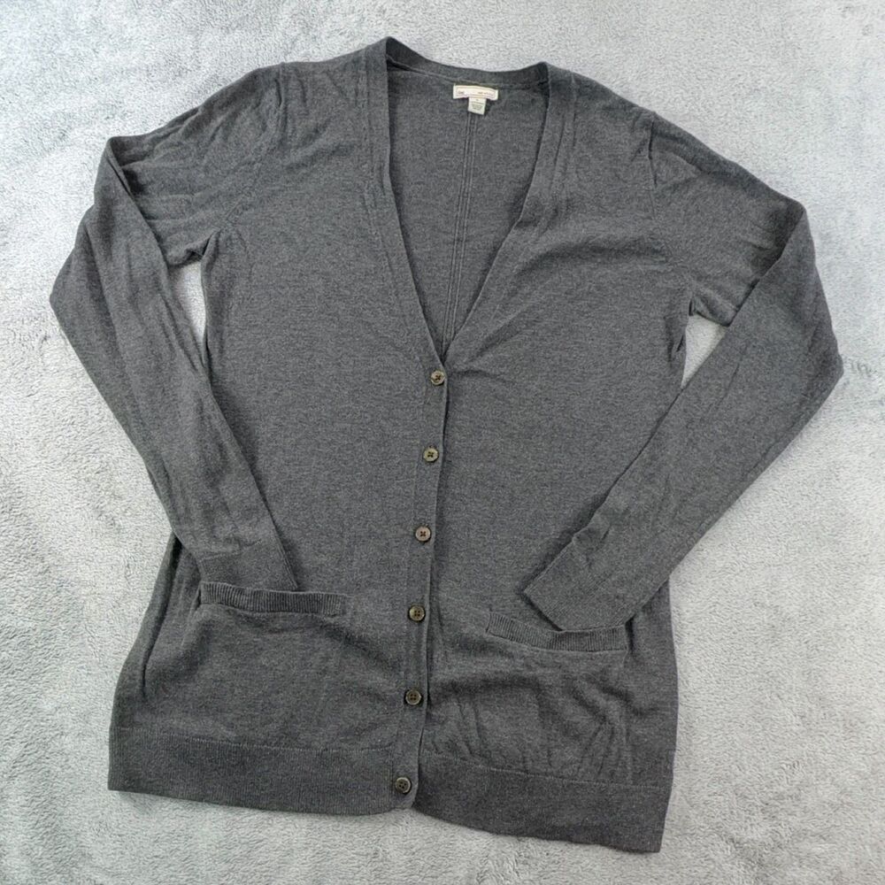 Gap Silk Blend Cardigan Sweater Womens S Charcoal Heather V-Neck Pockets Buttons